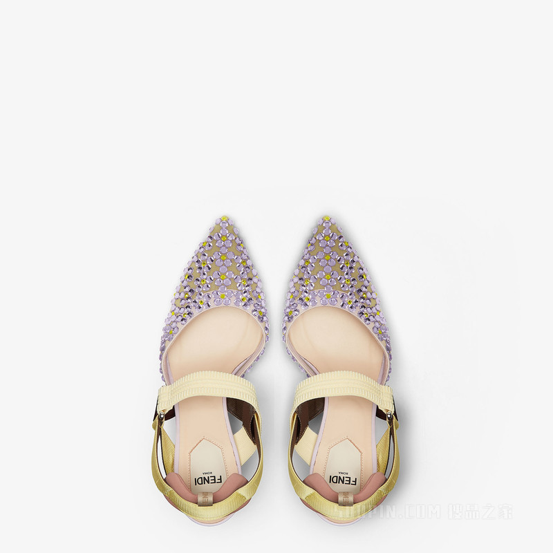 COLIBRI 黄色网眼布和淡紫色水晶高跟露跟凉鞋