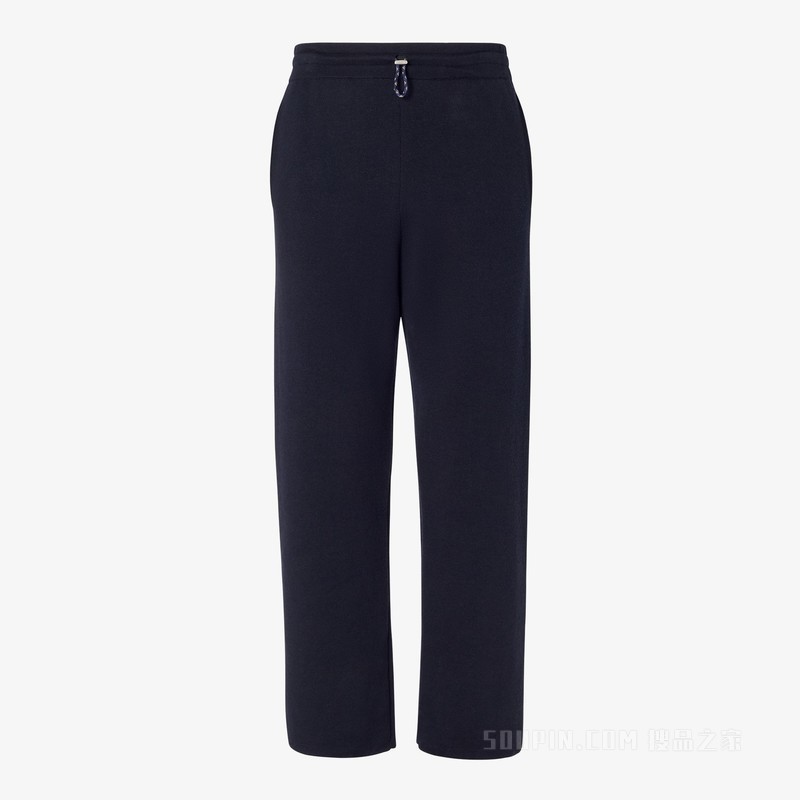 长裤 蓝色棉质和羊绒长裤