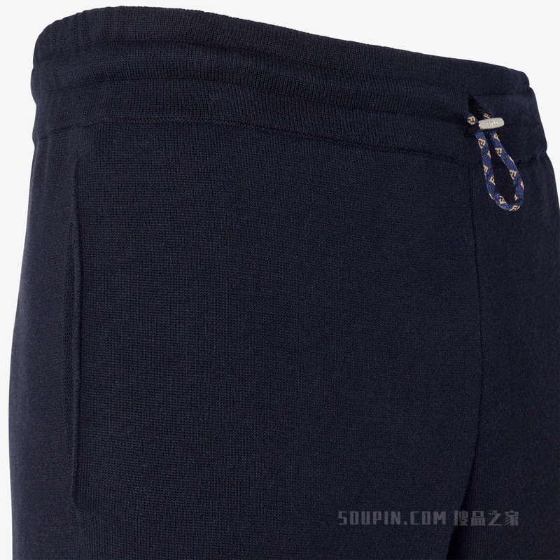 长裤 蓝色棉质和羊绒长裤