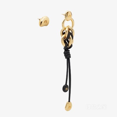 FENDI Candy耳环 金色金属和黑色皮革耳环
