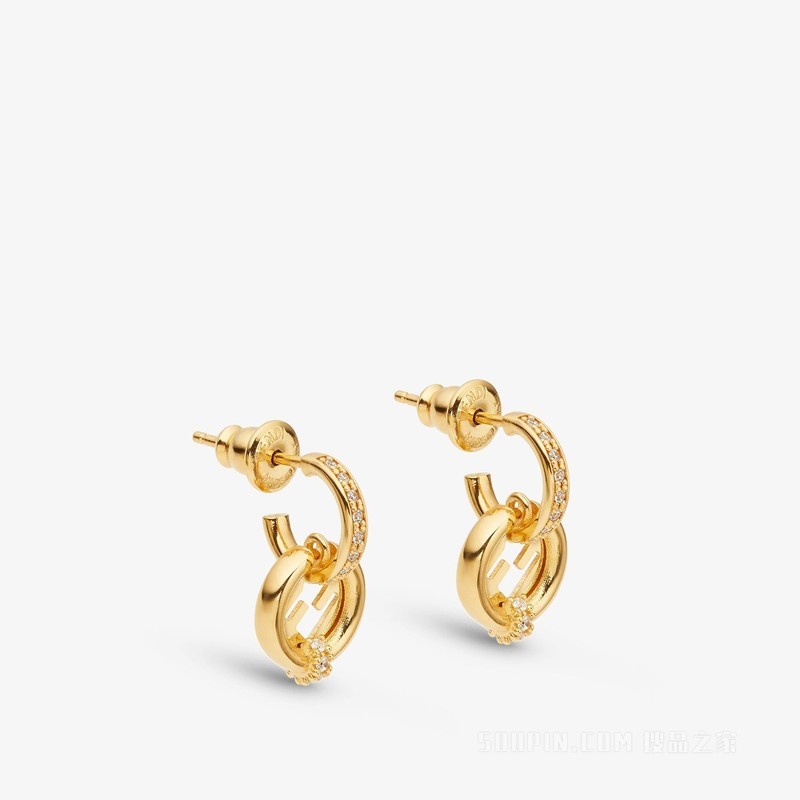 EverRound FENDI耳环 金色金属和人造水晶耳环