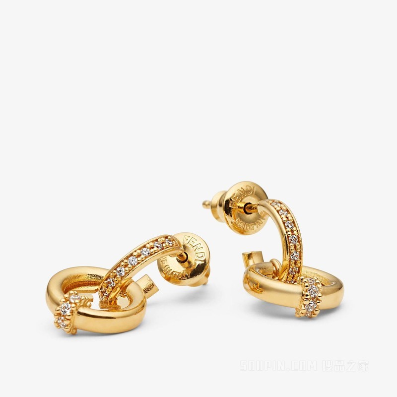 EverRound FENDI耳环 金色金属和人造水晶耳环