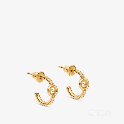 EverRound FENDI耳环 金色金属和人造水晶耳环