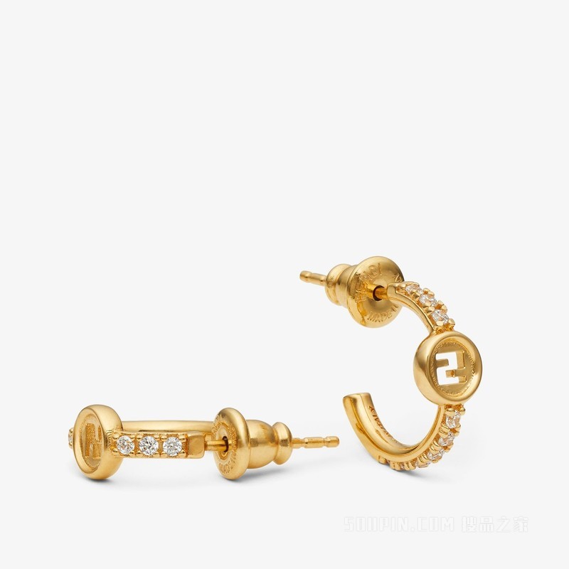 EverRound FENDI耳环 金色金属和人造水晶耳环