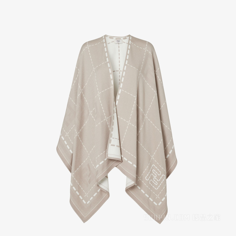 斗篷 象牙白和鸽子灰色绵羊毛斗篷