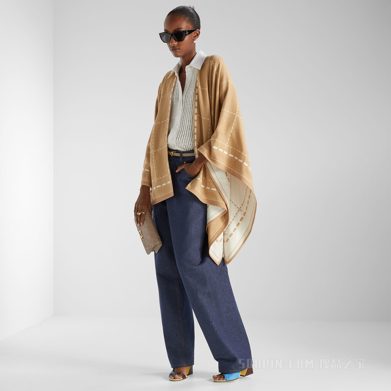 斗篷 米色羊毛斗篷