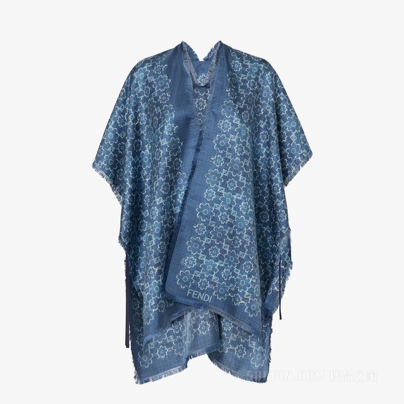 斗篷 蓝色牛仔面料效果FF桑蚕丝斗篷