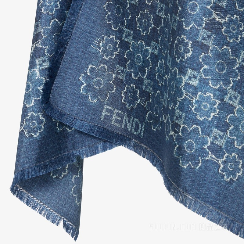 斗篷 蓝色牛仔面料效果FF桑蚕丝斗篷