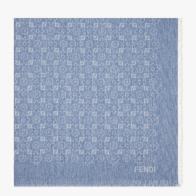 FF披巾 蓝色棉质和桑蚕丝披巾