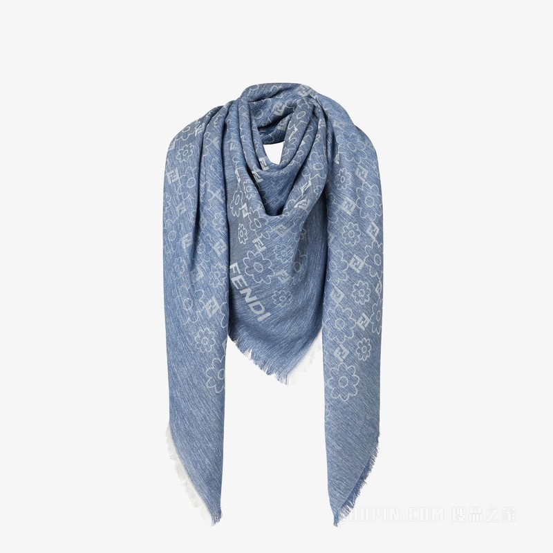 FF披巾 蓝色棉质和桑蚕丝披巾