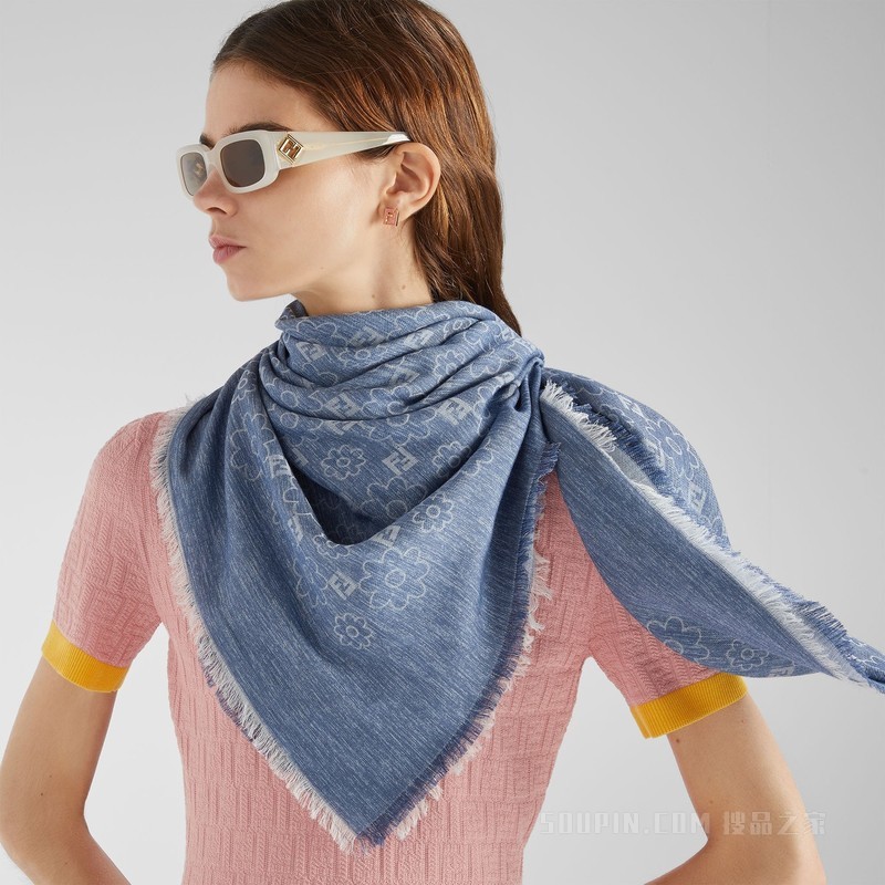 FF披巾 蓝色棉质和桑蚕丝披巾