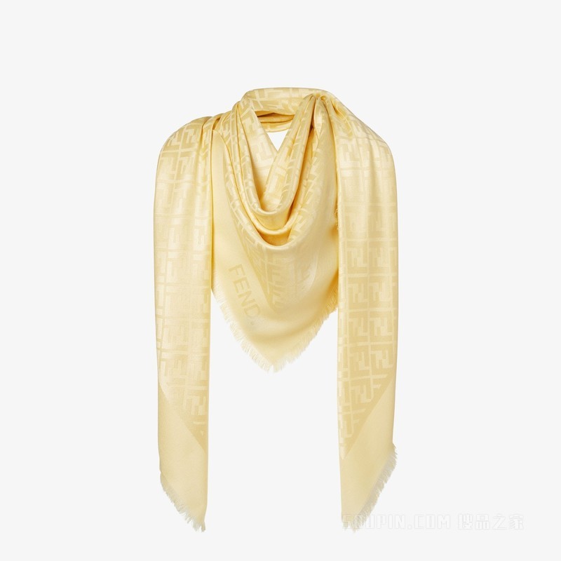 FF披巾 黄色桑蚕丝和羊毛混纺披肩