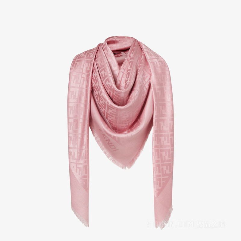 FF披巾 粉红色桑蚕丝绵羊毛披肩