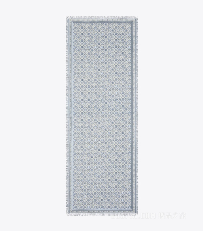【礼物】T Monogram 花卉图案长方形围巾 以蓝色为底色的 T Monogram 图案
