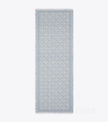 【礼物】T Monogram 花卉图案长方形围巾 以蓝色为底色的 T Monogram 图案