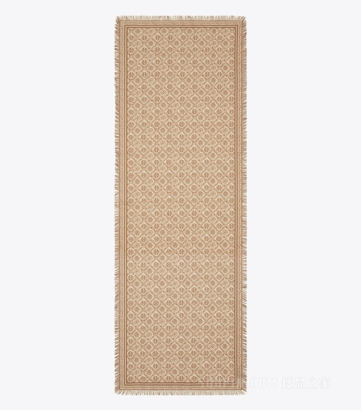 【礼物】T Monogram 花卉图案长方形围巾 以巧克力棕为底色的 T Monogram 图案