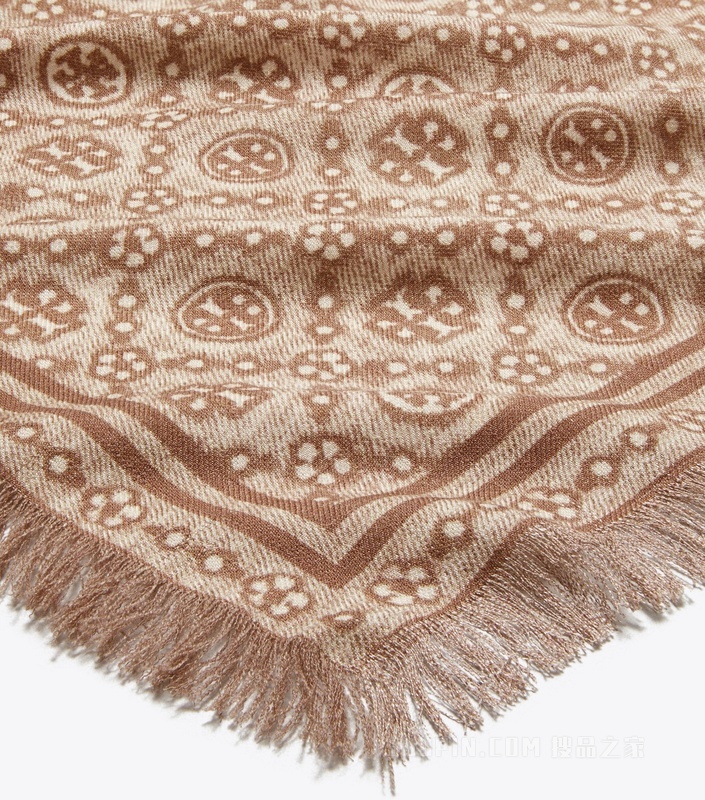 【礼物】T Monogram 花卉图案长方形围巾 以巧克力棕为底色的 T Monogram 图案