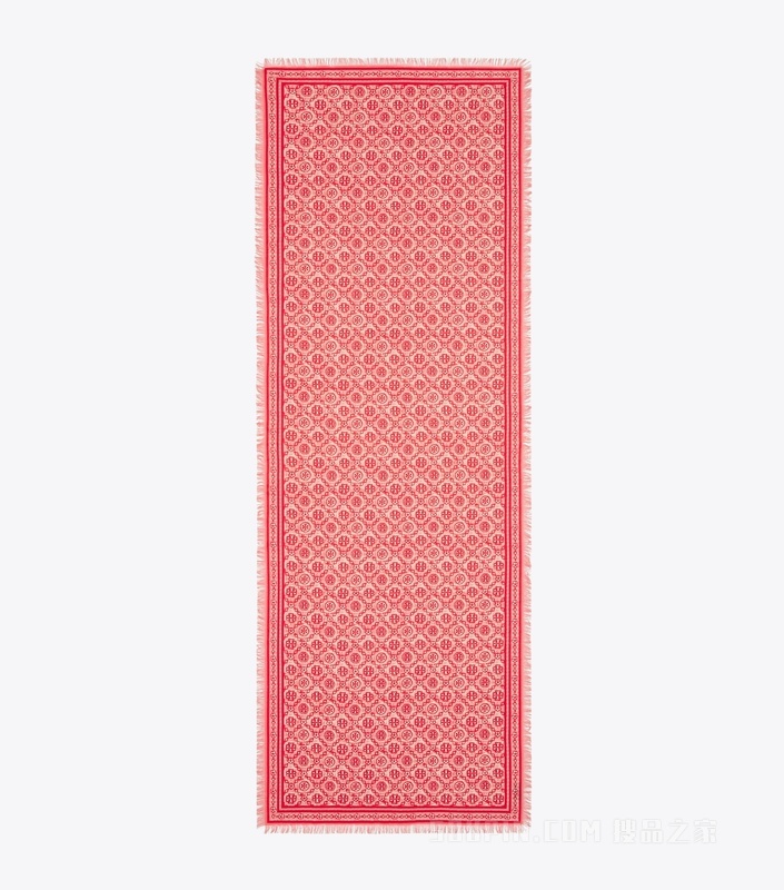【礼物】T Monogram 花卉图案长方形围巾 以红色为底色的 T Monogram 图案