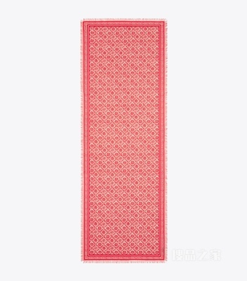 【礼物】T Monogram 花卉图案长方形围巾 以红色为底色的 T Monogram 图案