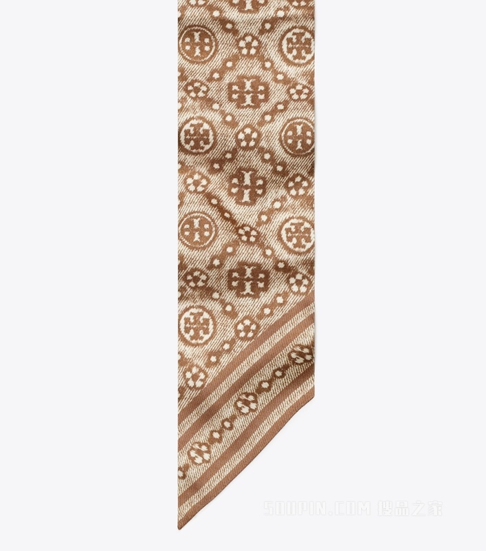 【礼物】T Monogram 桑蚕丝缎带围巾 巧克力色