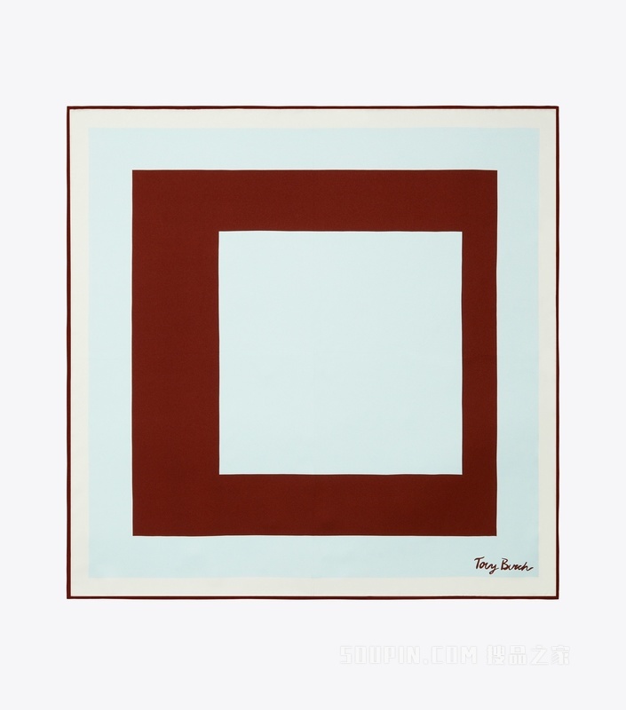 【礼物】几何图案桑蚕丝方巾 棕色/蓝色