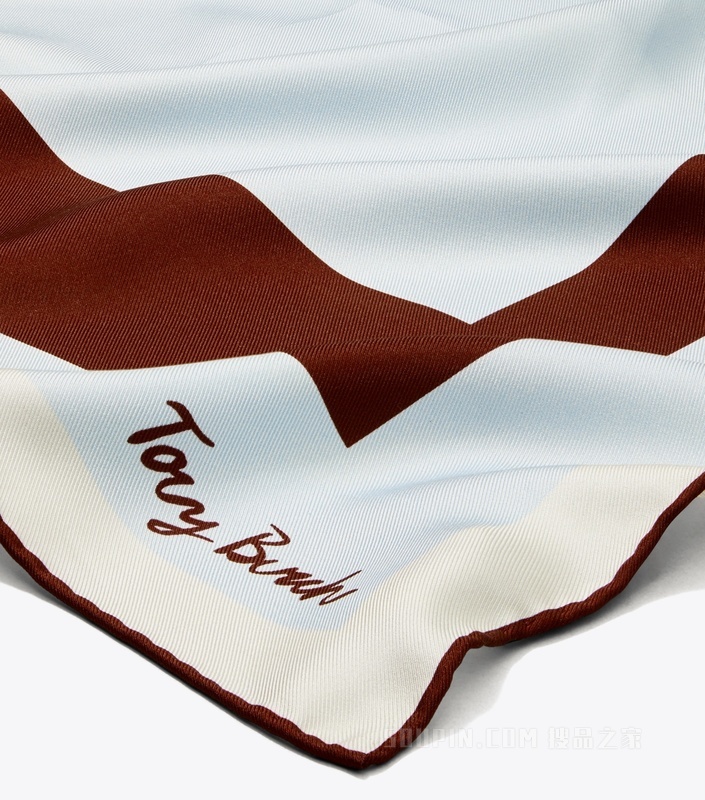 【礼物】几何图案桑蚕丝方巾 棕色/蓝色