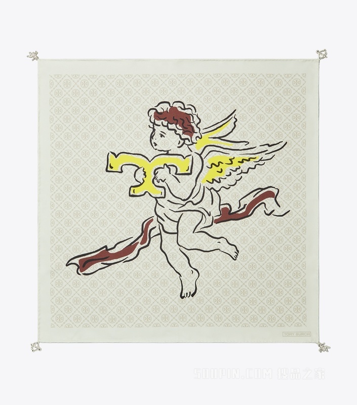 【礼物】T Monogram 小天使桑蚕丝方巾 米色小天使