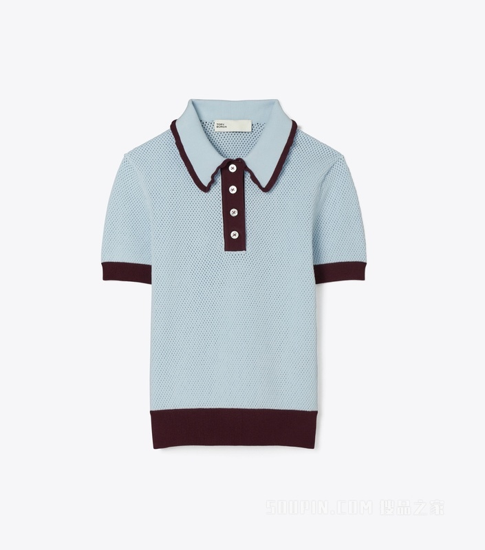 粘纤镂空毛衣 冰蓝色 / 深梅子色