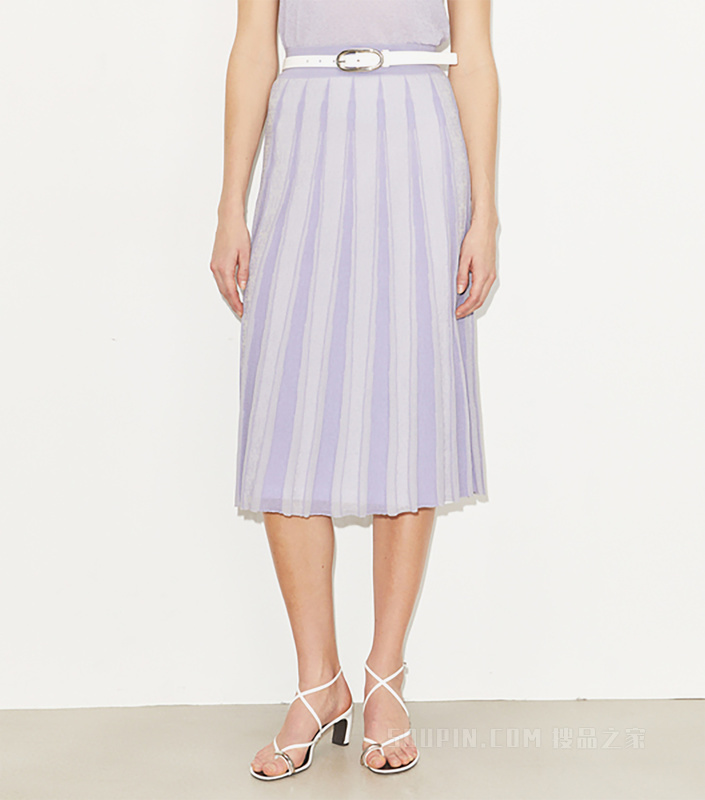 褶裥棉质半身裙 紫色