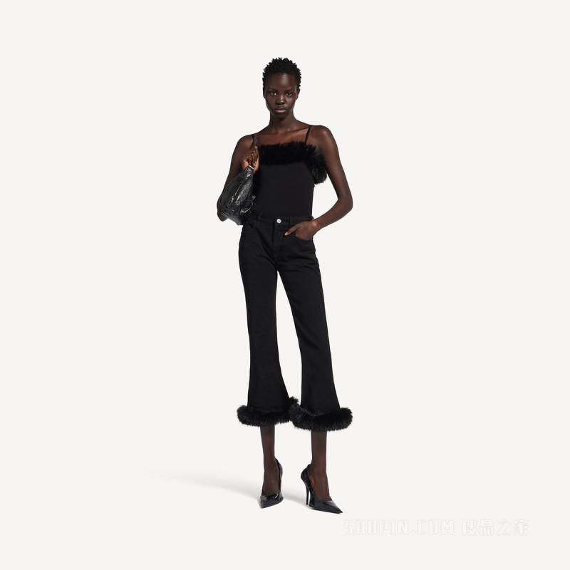 FUR TRIM FLARED CAPRI长裤