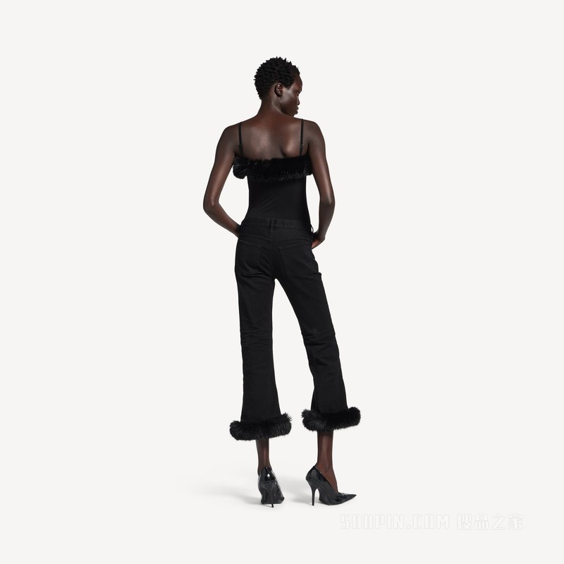 FUR TRIM FLARED CAPRI长裤