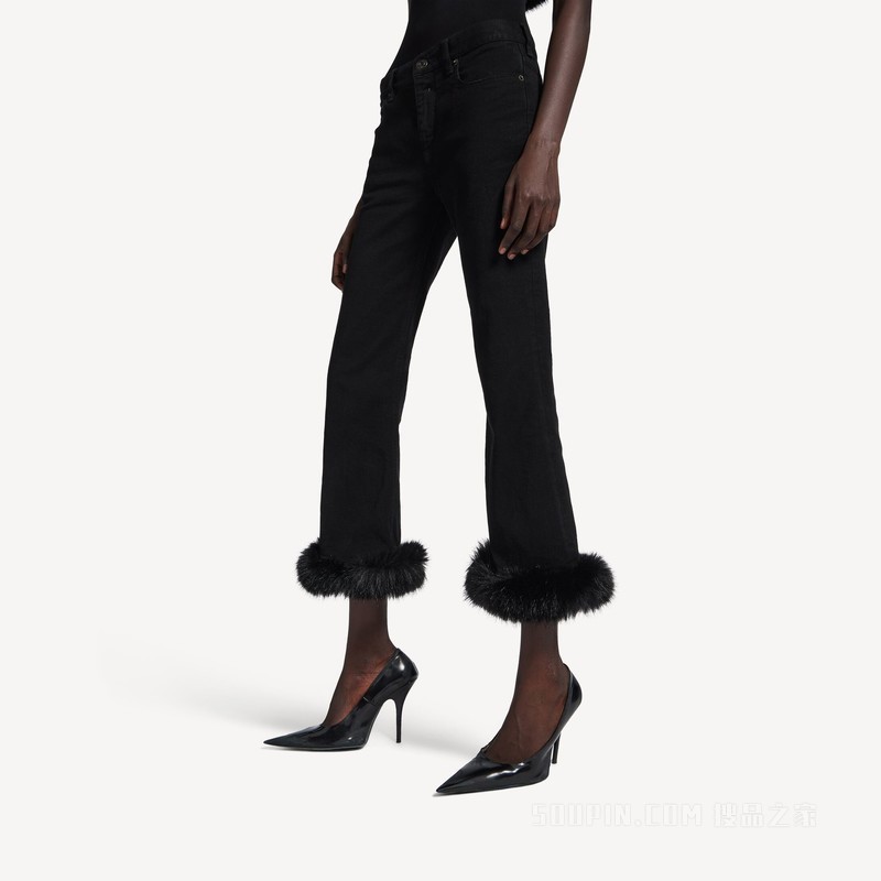 FUR TRIM FLARED CAPRI长裤
