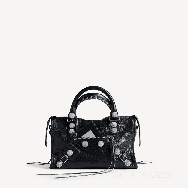 LE CITY GIANT STUDS饰莱茵石小号手袋