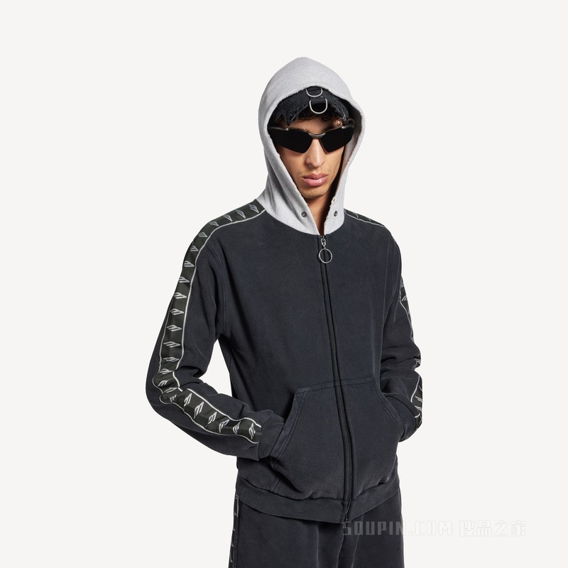 STRIPE PATCHED HOOD HOODIE拉链连帽卫衣