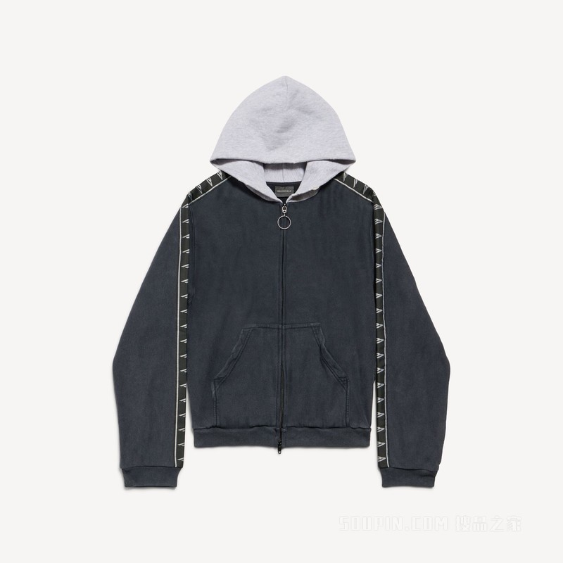 STRIPE PATCHED HOOD HOODIE拉链连帽卫衣