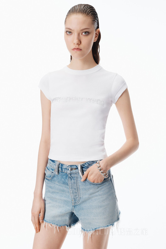 水晶渐变徽标棉质露脐 T 恤