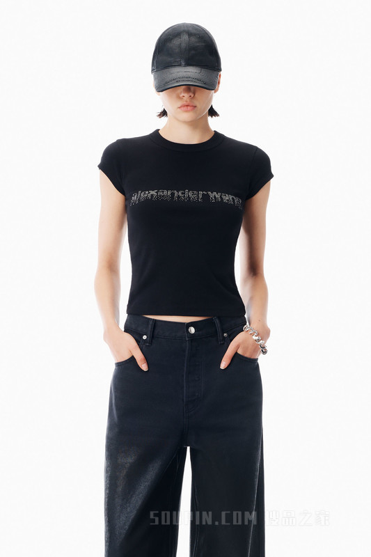 水晶渐变徽标棉质露脐 T 恤