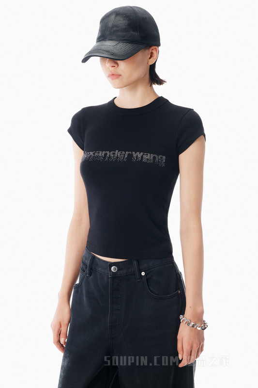 水晶渐变徽标棉质露脐 T 恤