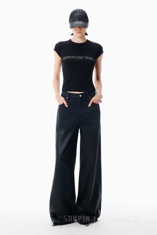 水晶渐变徽标棉质露脐 T 恤