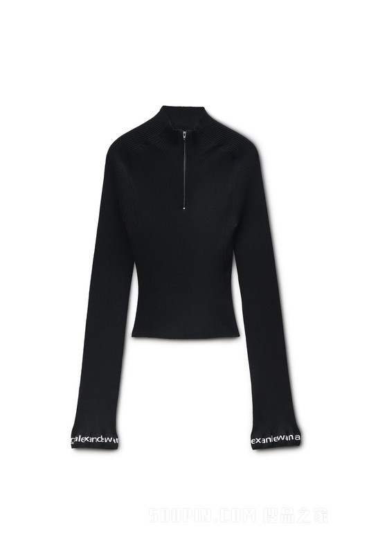 长袖荷叶边下摆高领衫