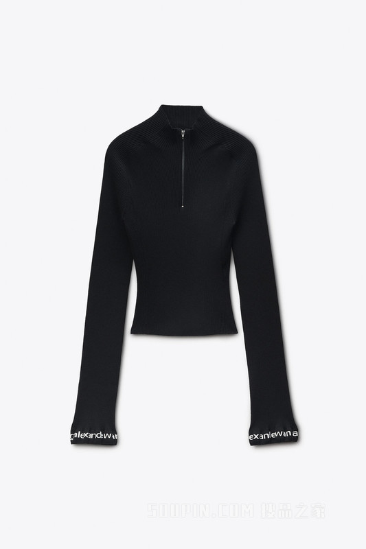 长袖荷叶边下摆高领衫