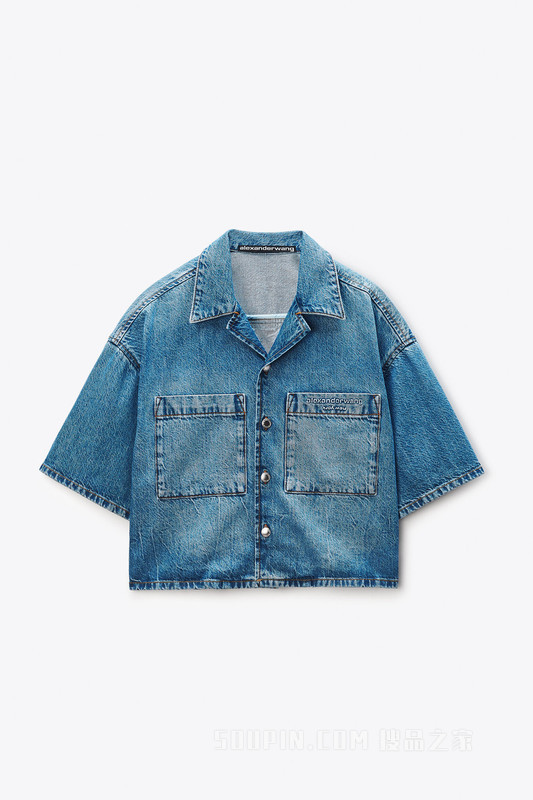 短款牛仔布衬衫