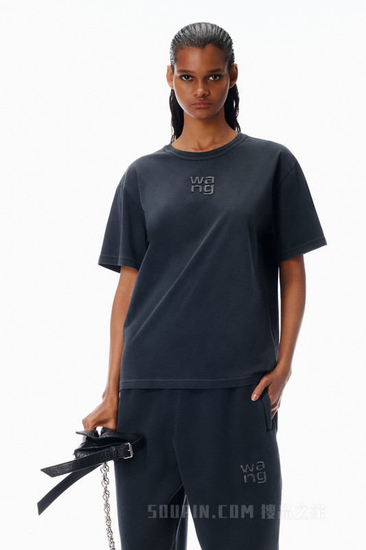 平纹针织布水晶烫钻T恤