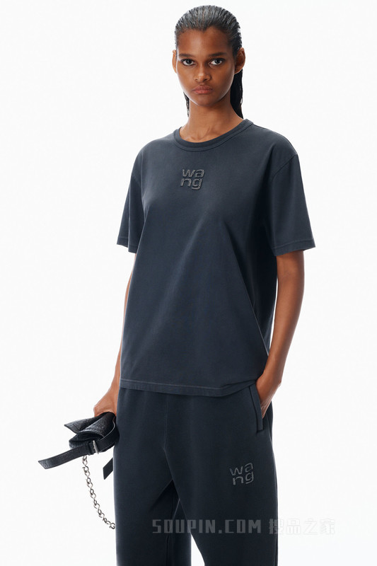 平纹针织布水晶烫钻T恤