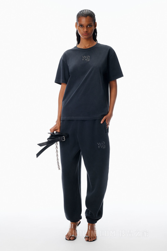 平纹针织布水晶烫钻T恤