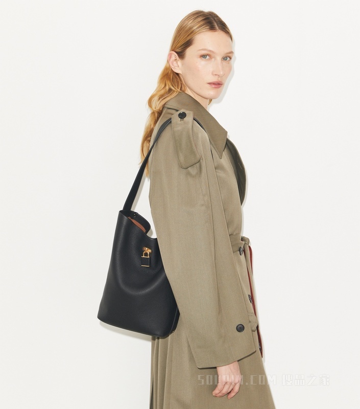 【礼物】纤巧锁扣水桶包 黑色