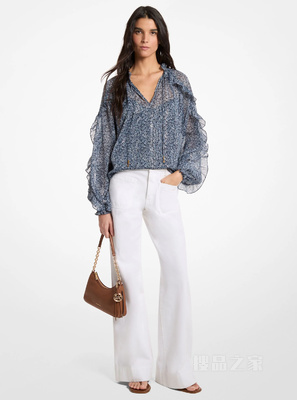 乔其纱印花长袖衬衫