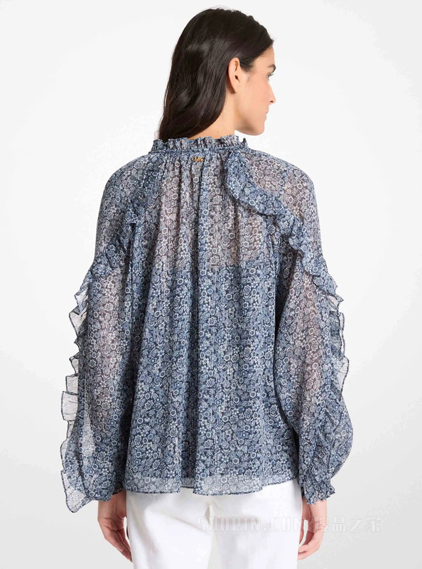 乔其纱印花长袖衬衫
