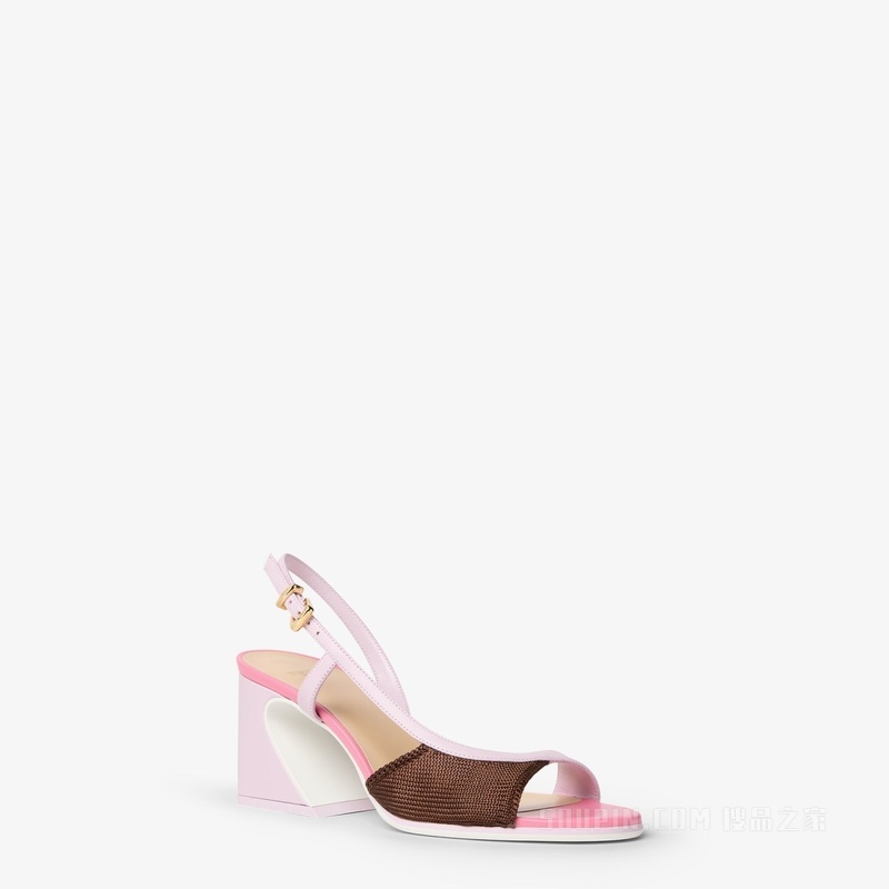 FENDI Arco 黑色针织和淡紫色纳帕皮革中跟凉鞋