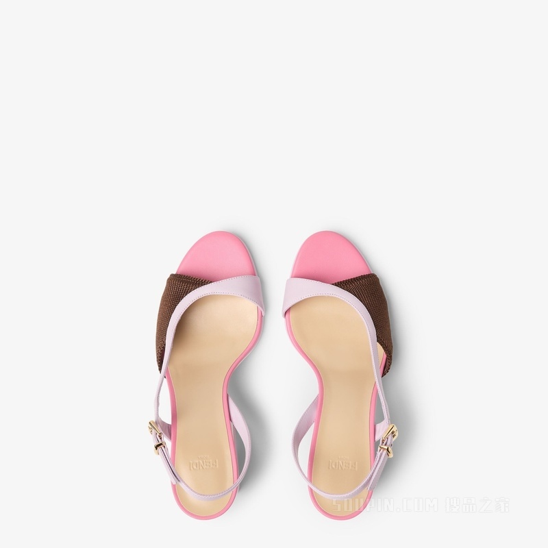 FENDI Arco 黑色针织和淡紫色纳帕皮革中跟凉鞋